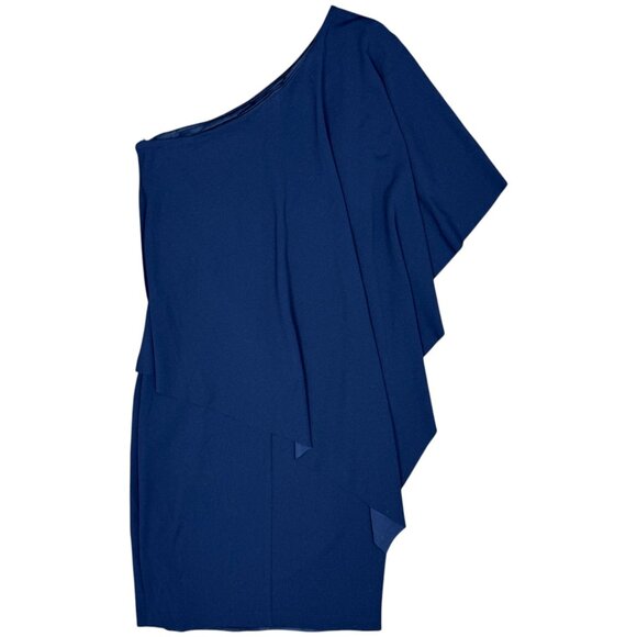 NWT Women's XSCAPE One-Shoulder Draped Midi Dress Navy | Size 8 - Picture 3 of 11